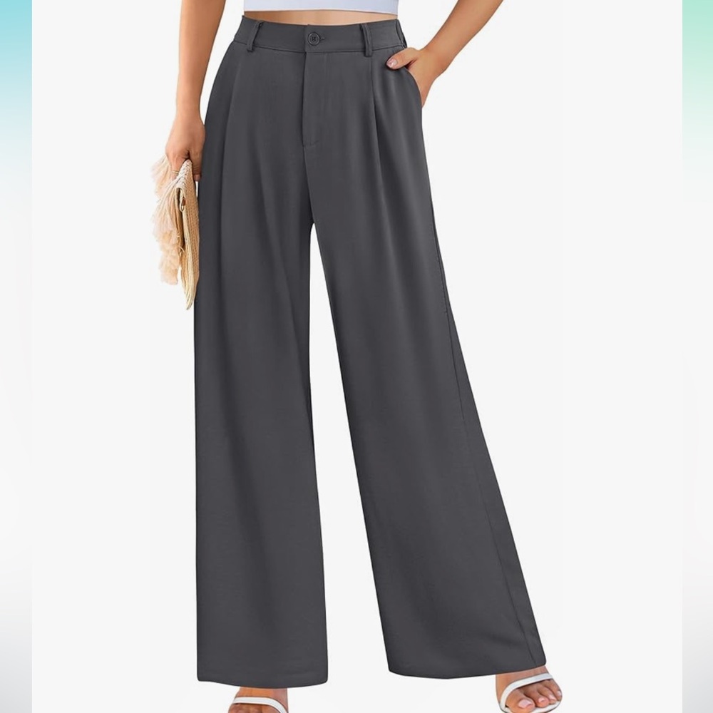pretty garden  High-Waisted Wide-Leg Pants - Charcoal